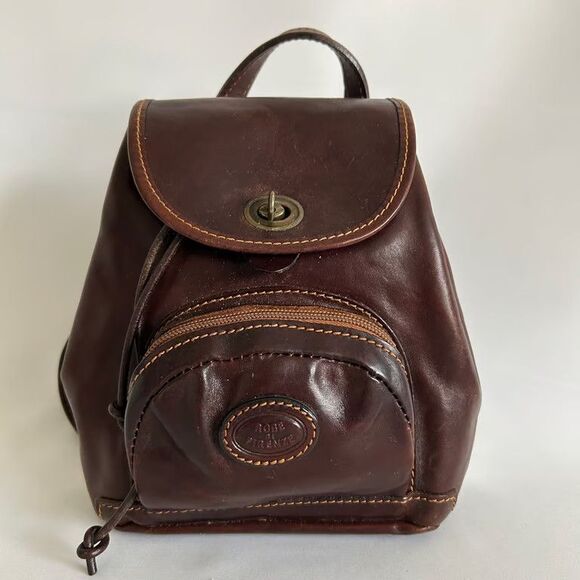 Robe di Firenze Leather Backpack Brown Italy Drawstring Flap Vintage Small main image 5